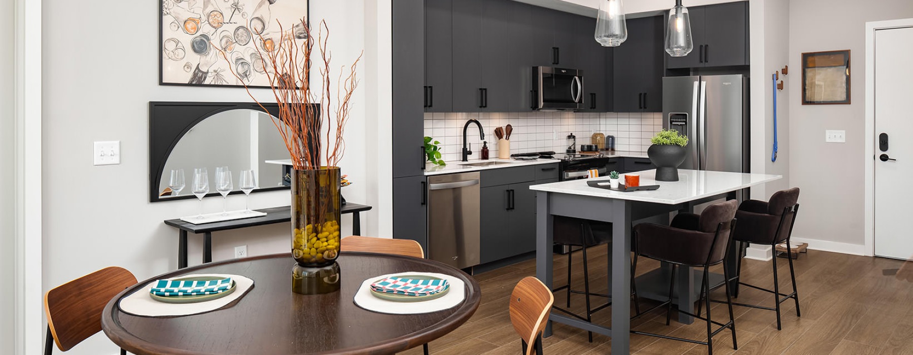 dining area next to open kitchen