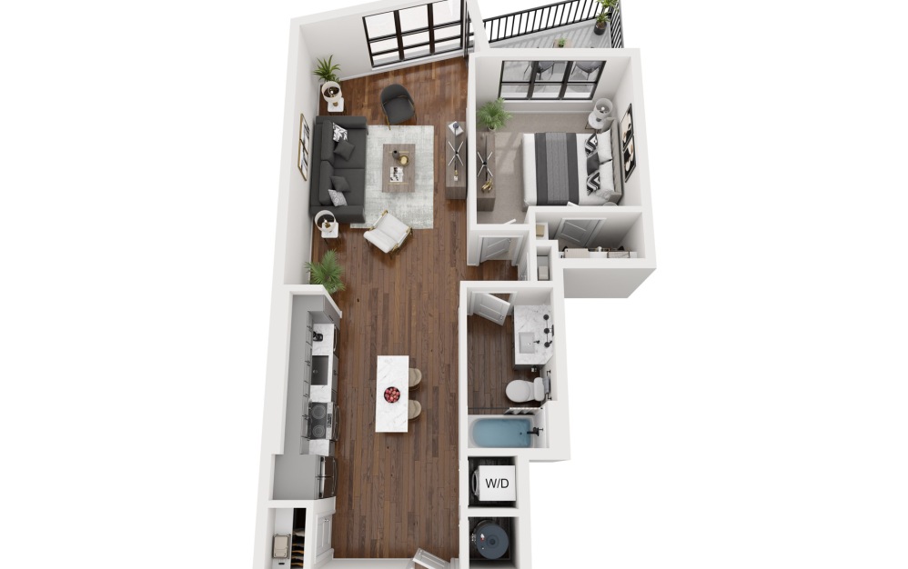 A4 - 1 bedroom floorplan layout with 1 bathroom and 750 square feet