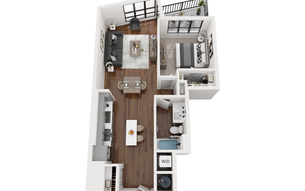 A4c - 1 bedroom floorplan layout with 1 bathroom and 737 square feet