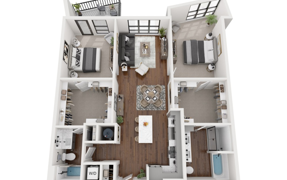 B7 - 2 bedroom floorplan layout with 2 bathrooms and 1260 square feet