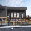 Roof top lounge with skyline view